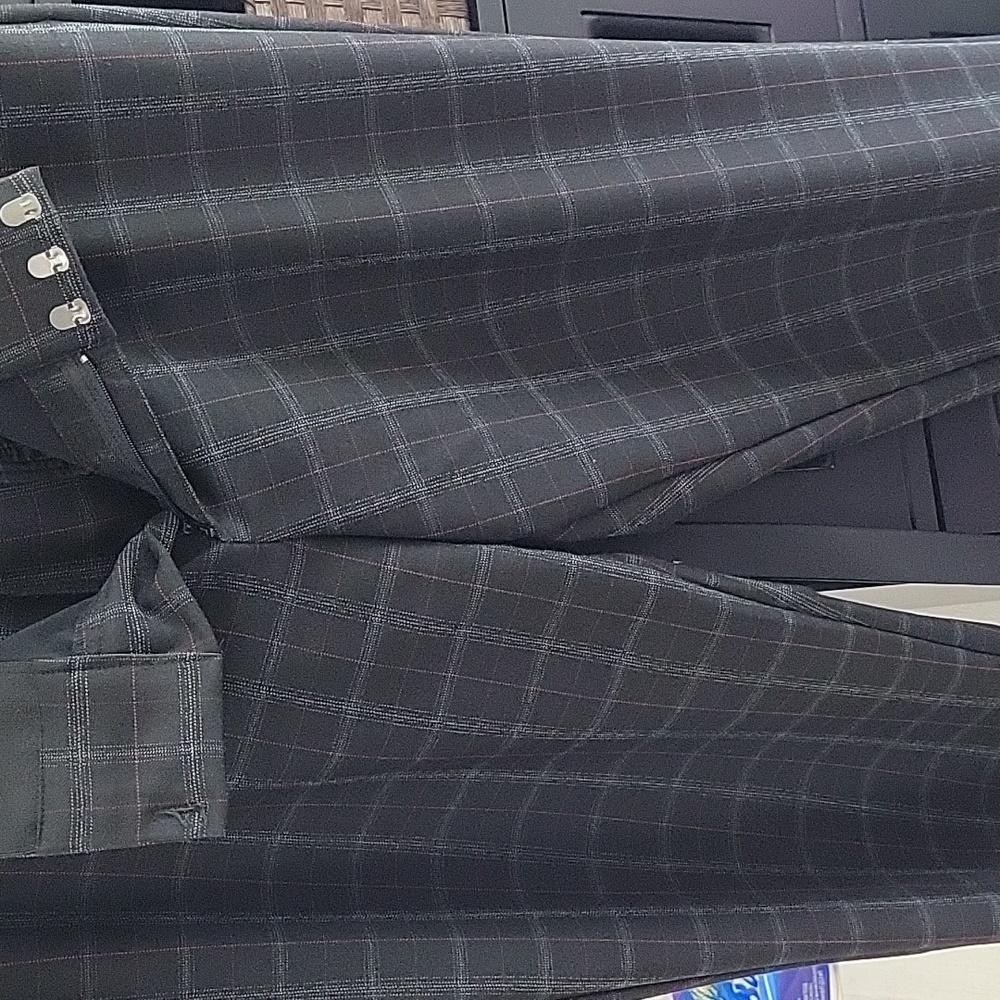 APT.9 Torie Dress Pants White and Charcoal Grey stripes